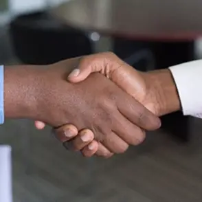 Business partners shaking hands during agreement meeting