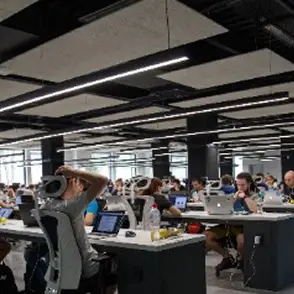 Digital marketing team working together in modern office
